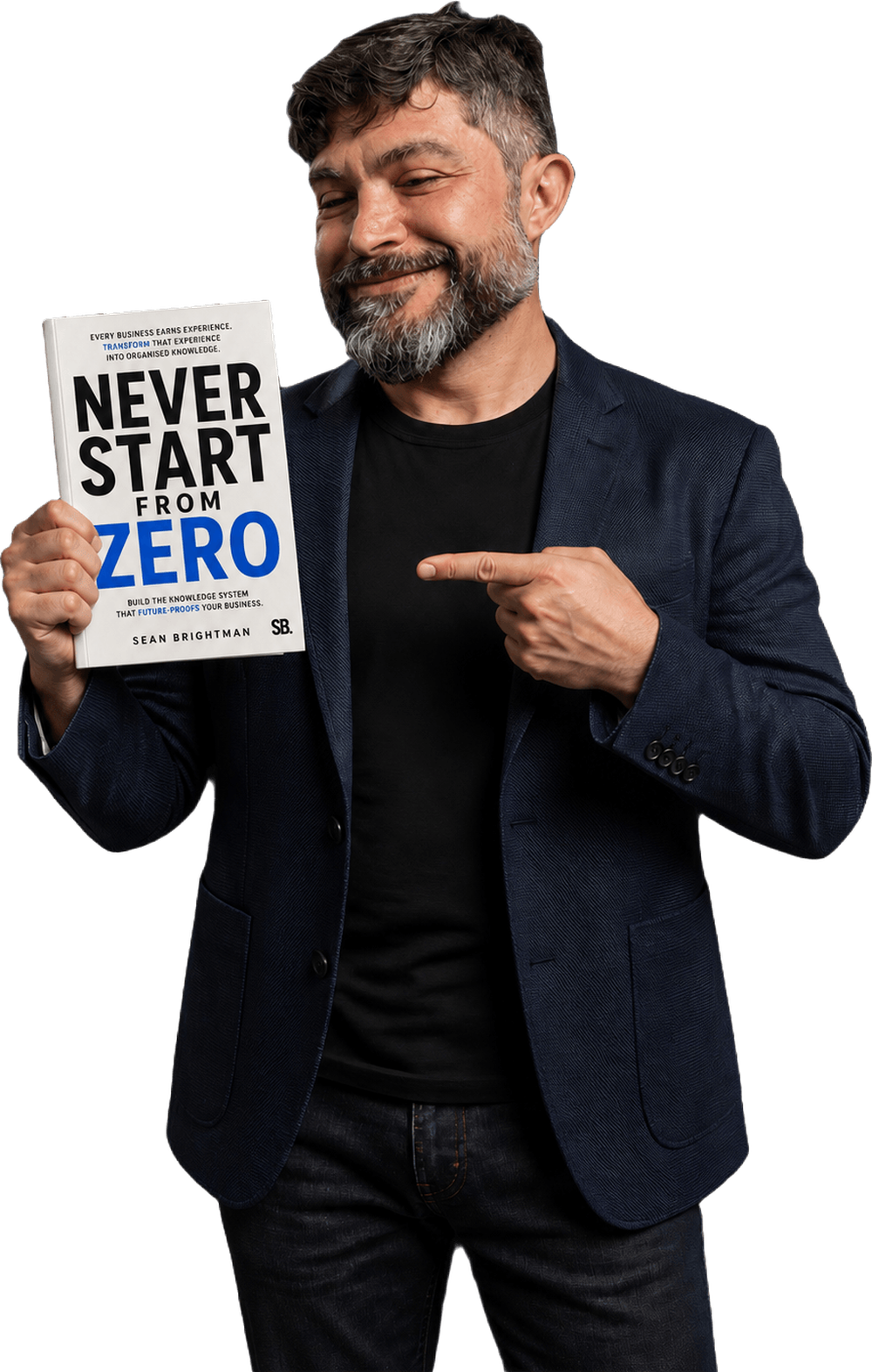Sean Brightman holding a copy of Never Start From Zero